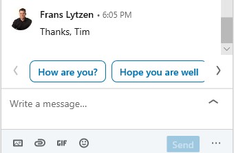 Example of LinkedIn suggesting replies